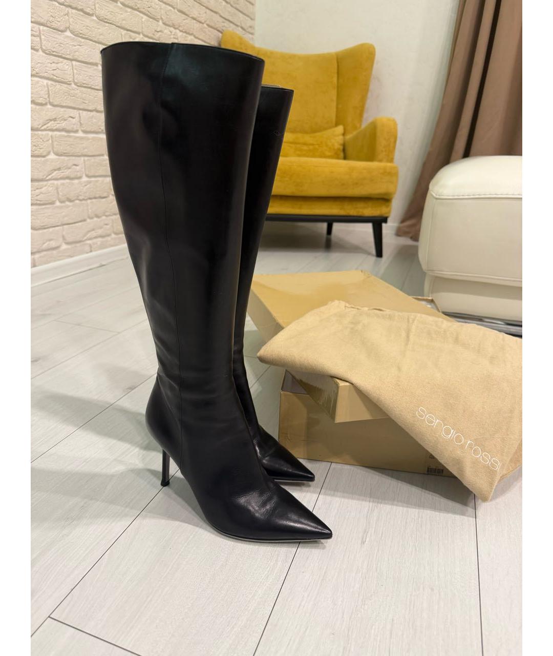 SERGIO ROSSI Черные кожаные сапоги, фото 2