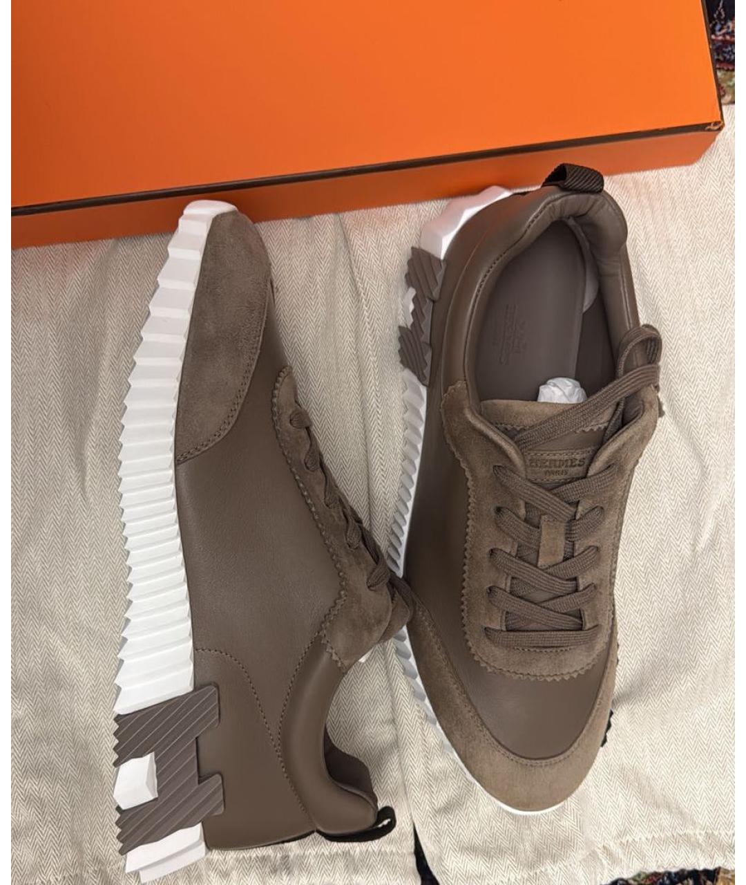 HERMES Коричневые кожаные кроссовки, фото 3