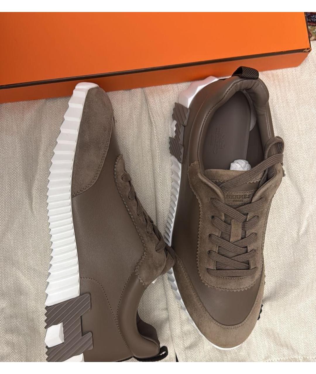 HERMES Коричневые кожаные кроссовки, фото 2