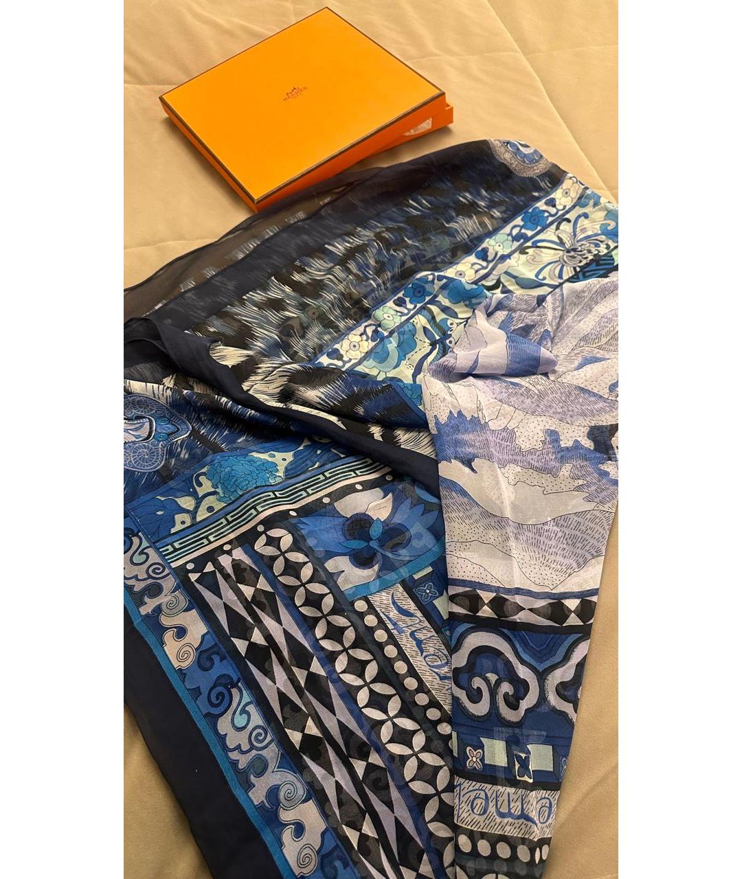 HERMES Синий шелковый платок, фото 2