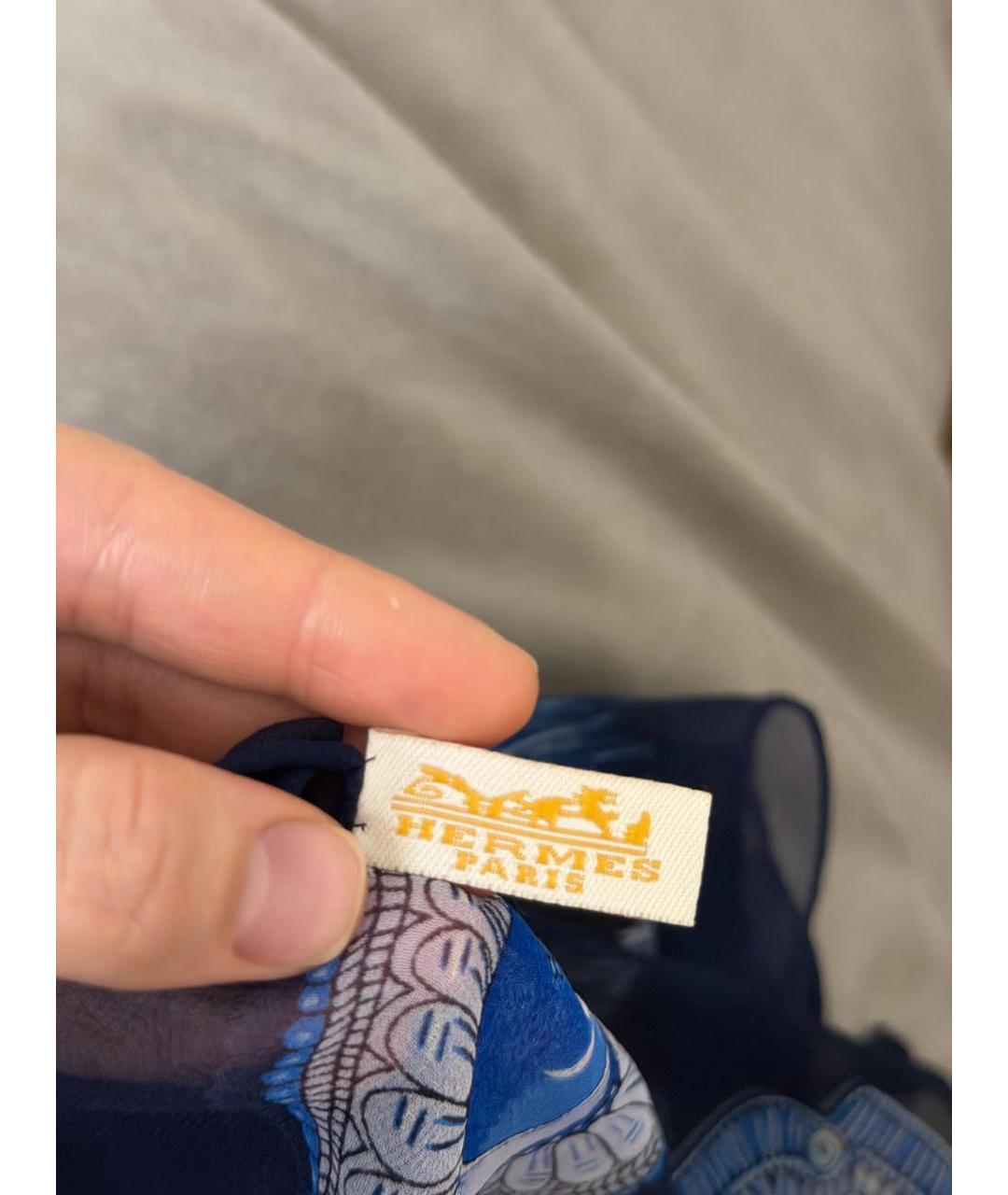 HERMES Синий шелковый платок, фото 5