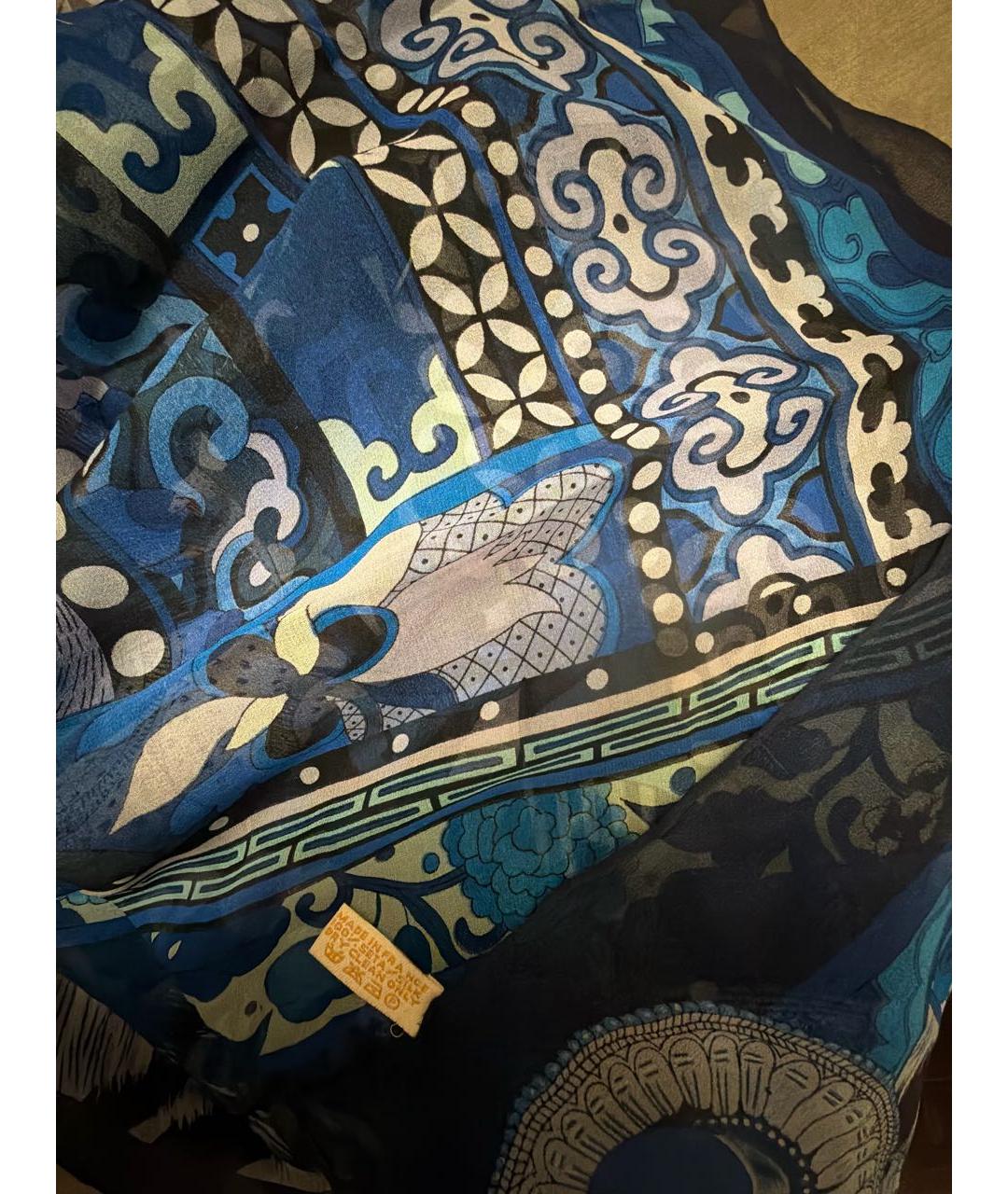 HERMES Синий шелковый платок, фото 3