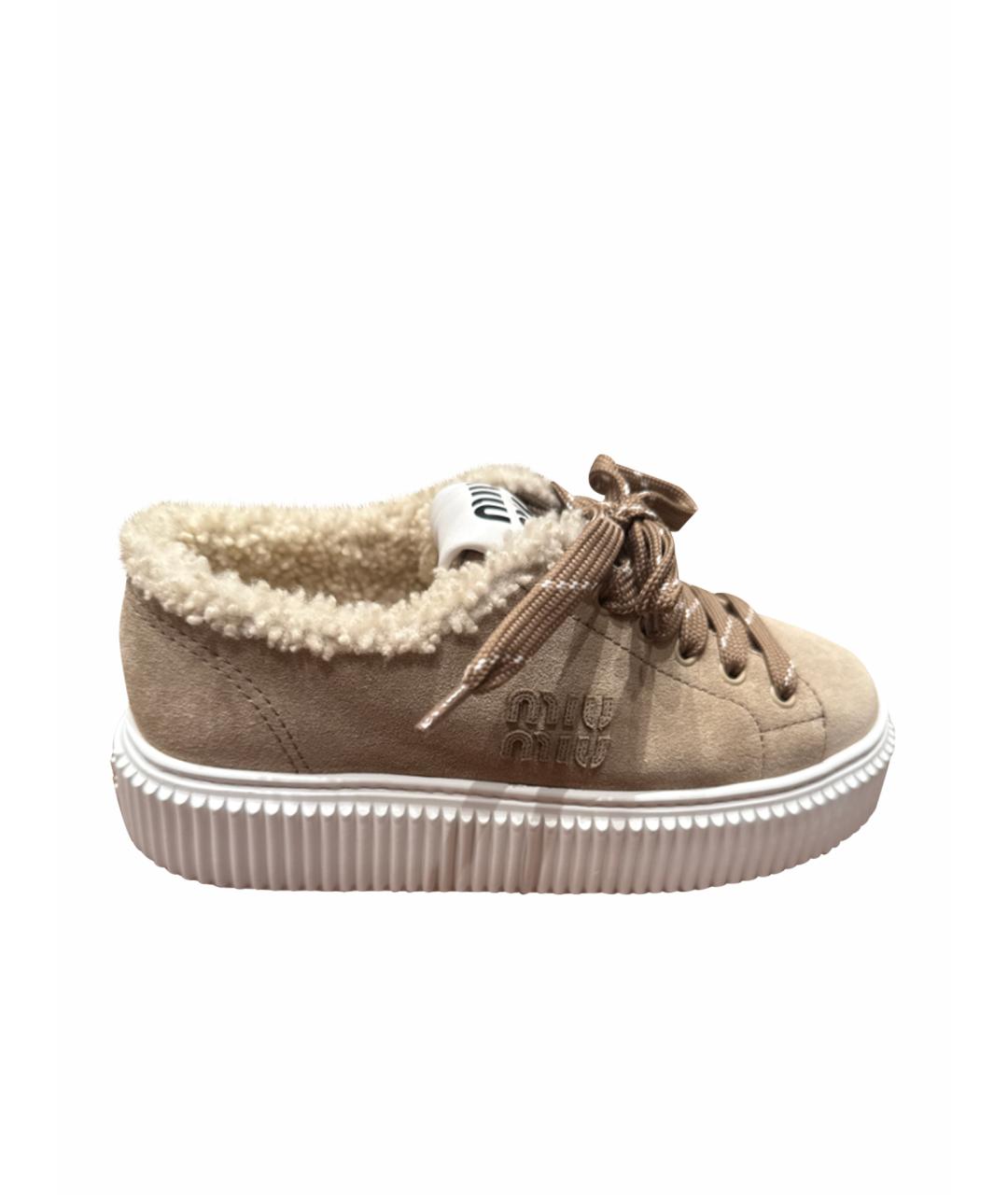 MIU MIU Бежевые замшевые кеды, фото 1