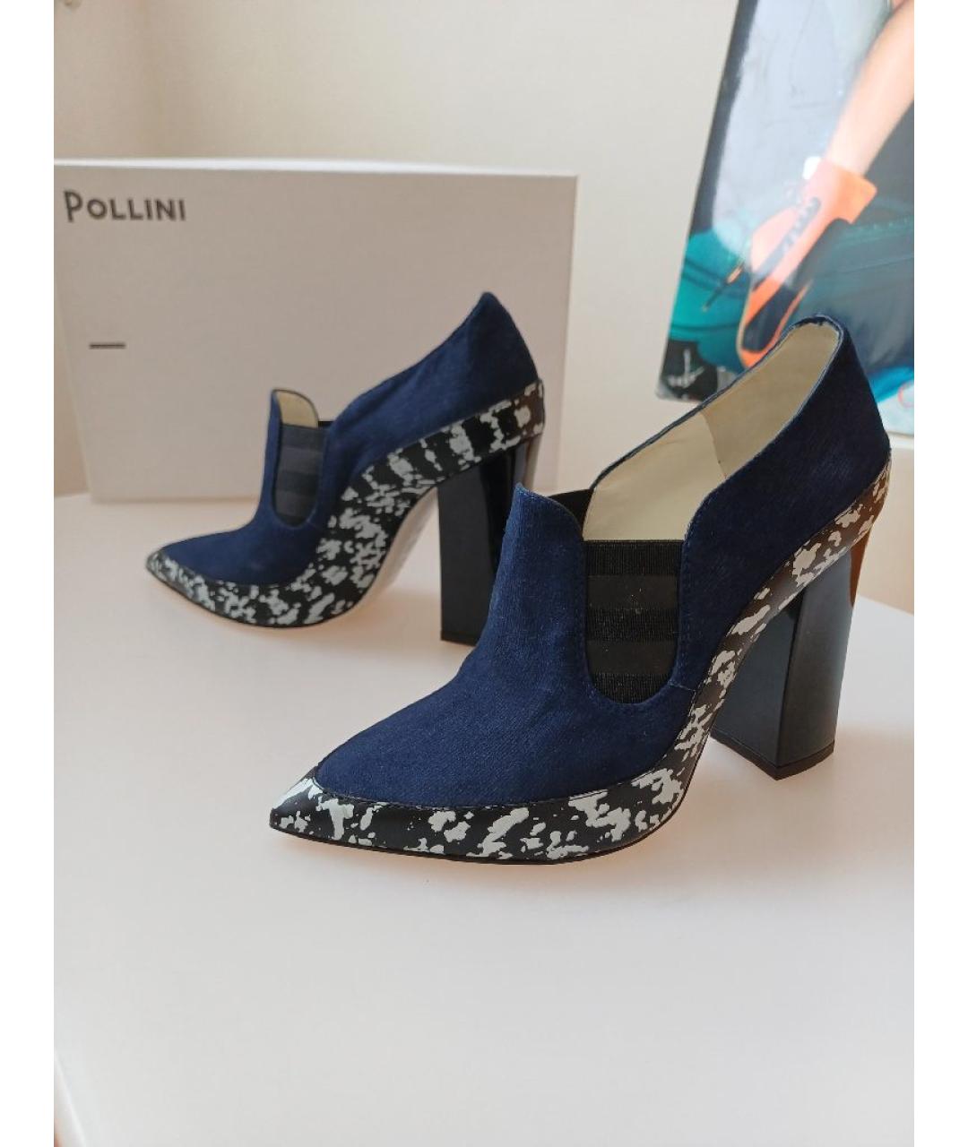 POLLINI Темно-синие текстильные ботильоны, фото 5