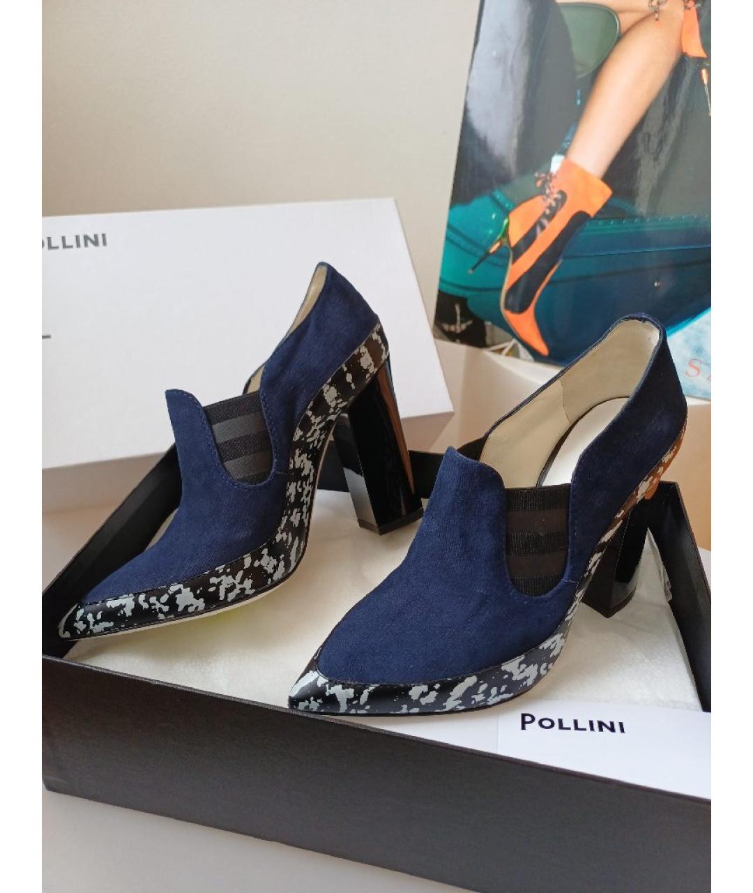 POLLINI Темно-синие текстильные ботильоны, фото 4