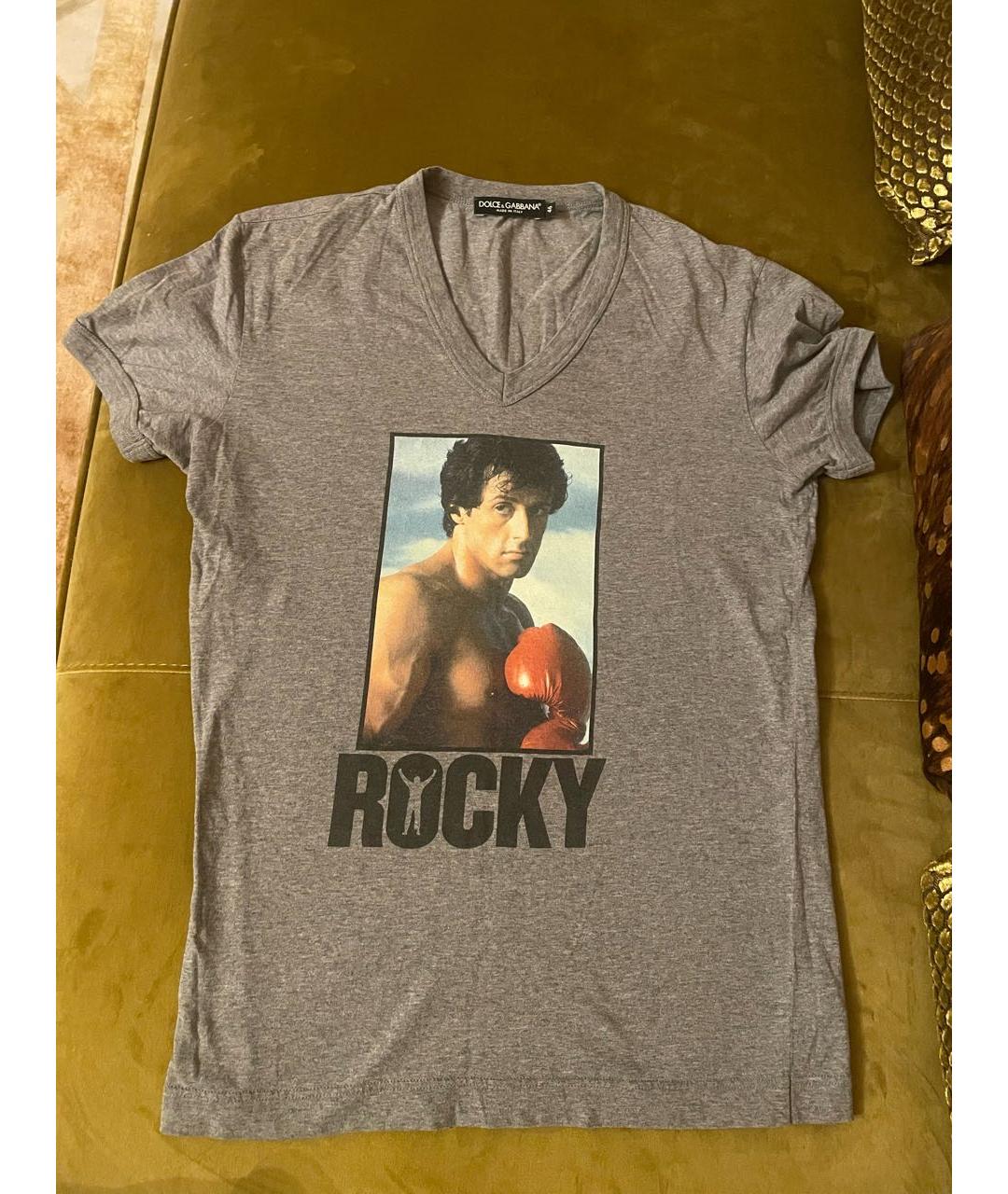 DOLCE&GABBANA Серая хлопковая футболка, фото 4