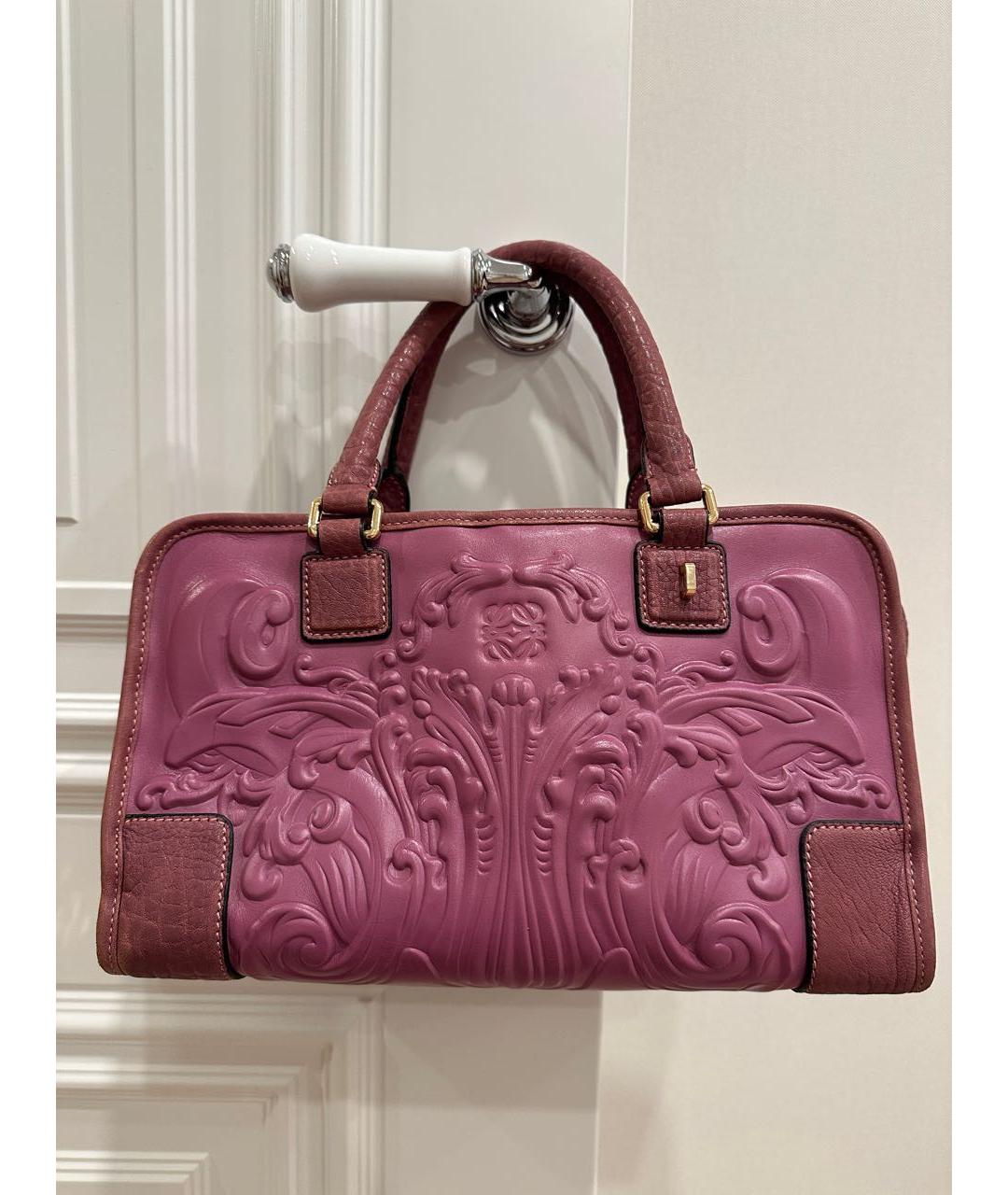 LOEWE Коралловая кожаная сумка с короткими ручками, фото 5