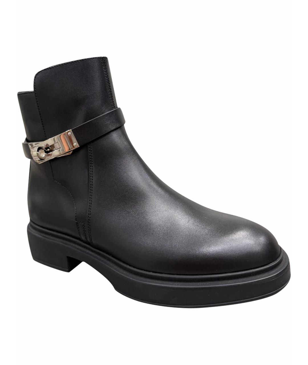 HERMES Черные кожаные ботинки, фото 1