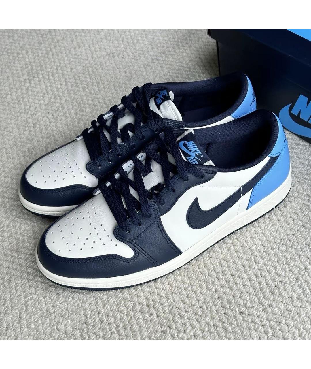 JORDAN Синие кожаные низкие кроссовки / кеды, фото 3