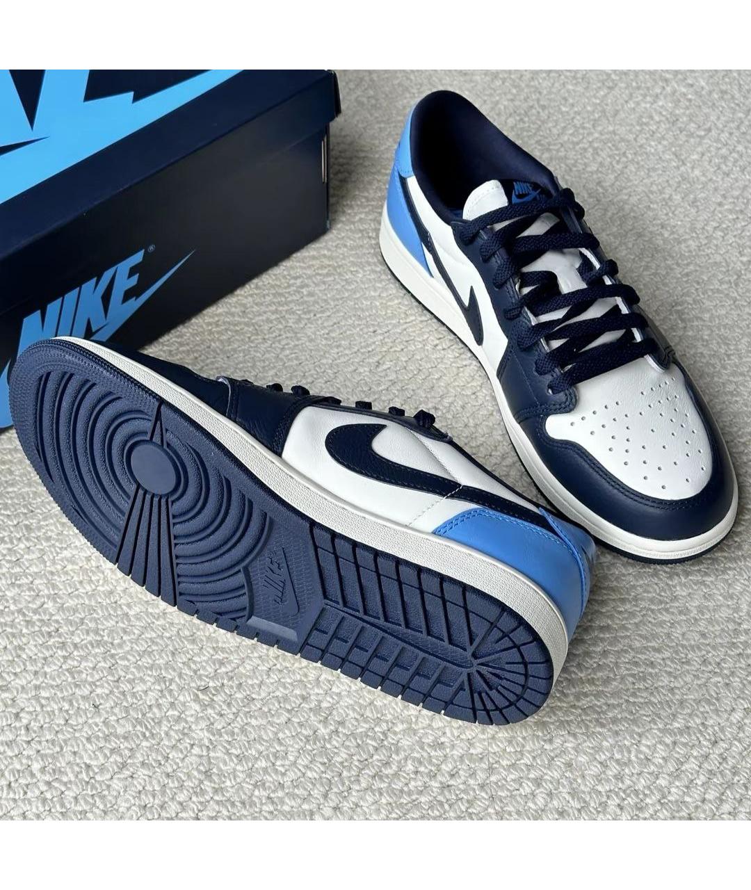 JORDAN Синие кожаные низкие кроссовки / кеды, фото 6