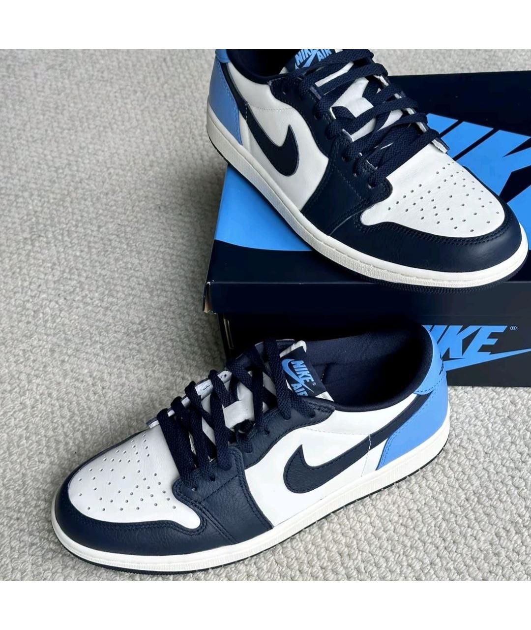 JORDAN Синие кожаные низкие кроссовки / кеды, фото 4