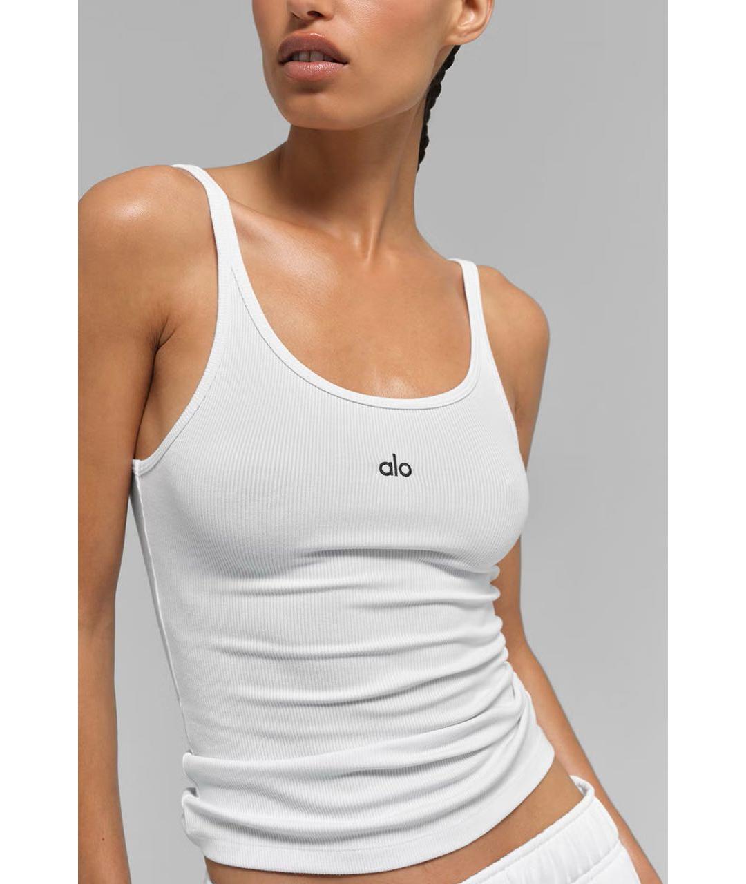 ALO YOGA Белая хлопковая майка, фото 2