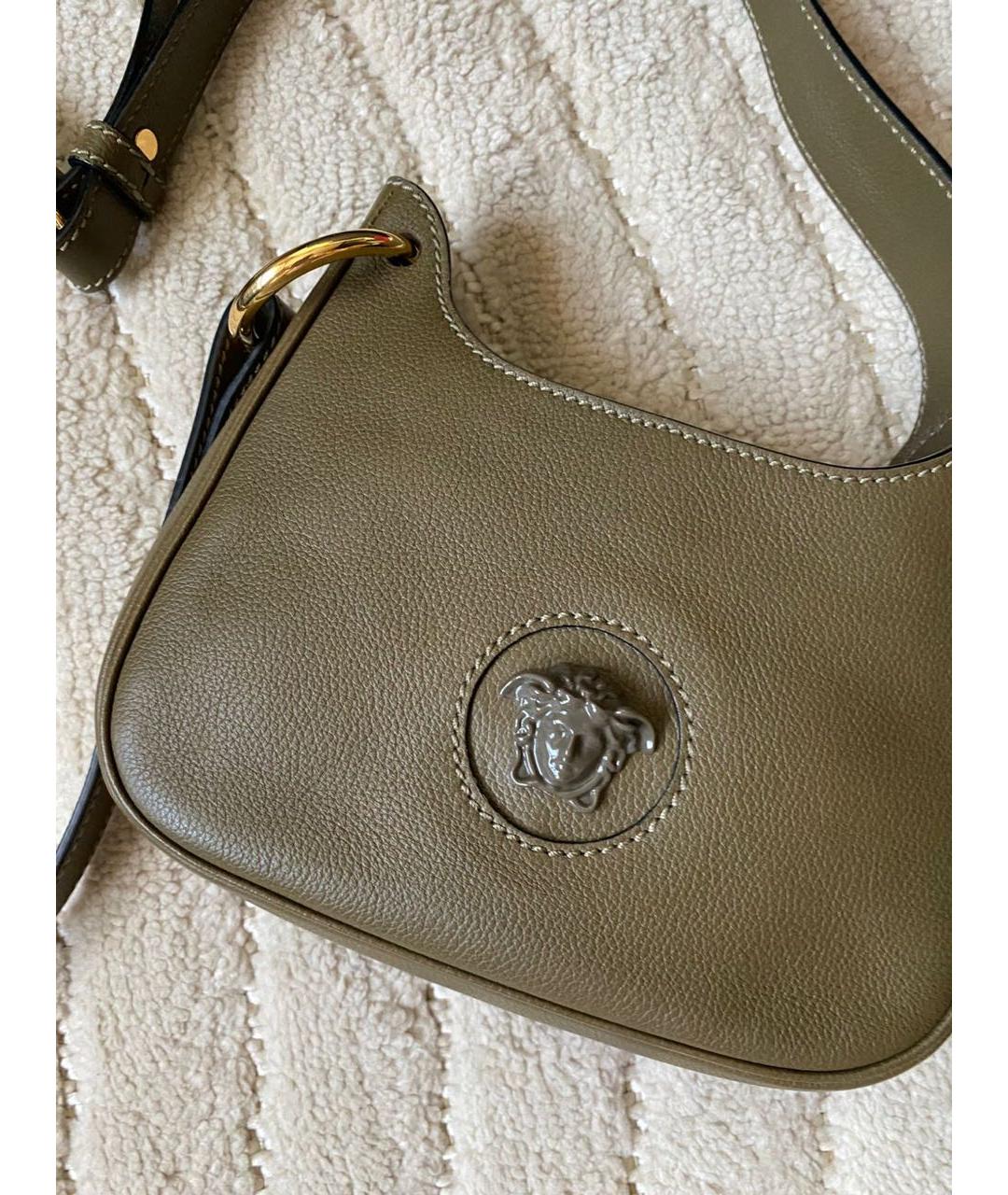 VERSACE Хаки кожаная сумка через плечо, фото 5