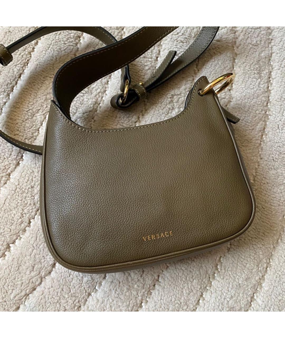 VERSACE Хаки кожаная сумка через плечо, фото 7