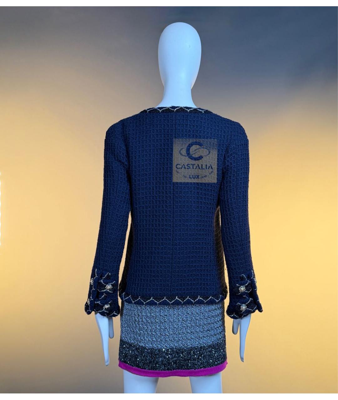 CHANEL Темно-синий твидовый жакет/пиджак, фото 8