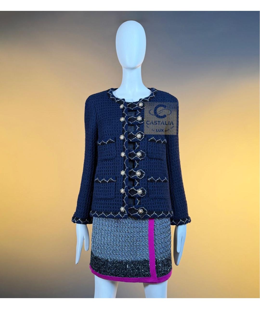 CHANEL Темно-синий твидовый жакет/пиджак, фото 4