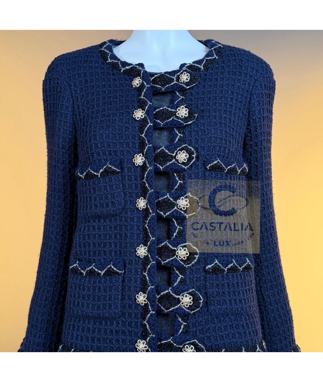 CHANEL Темно-синий твидовый жакет/пиджак, фото 5