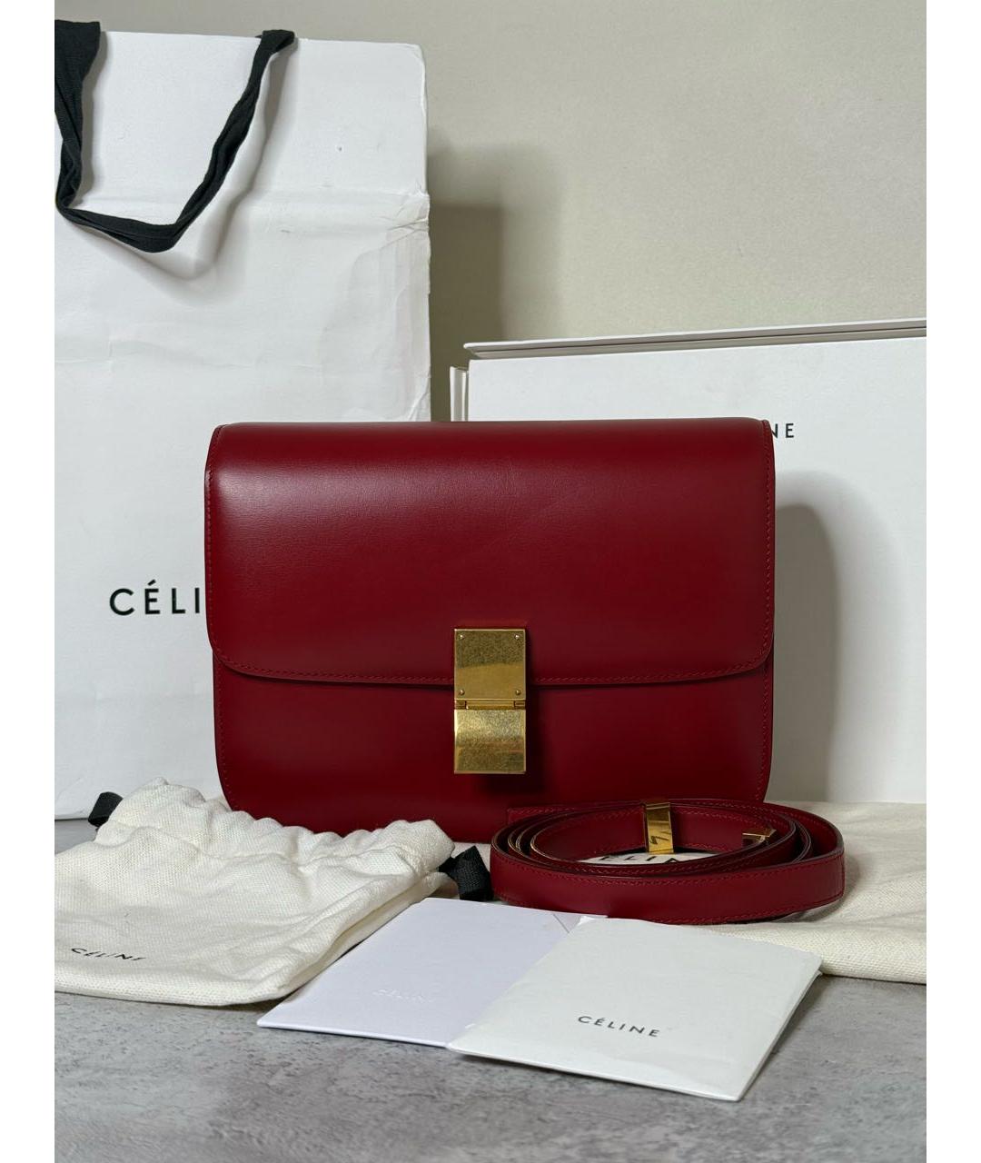 CELINE Красная кожаная сумка через плечо, фото 2
