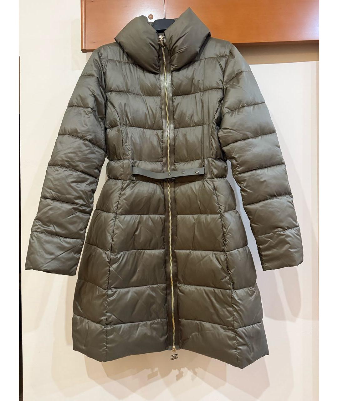 ELISABETTA FRANCHI Хаки полиамидовый пуховик, фото 9