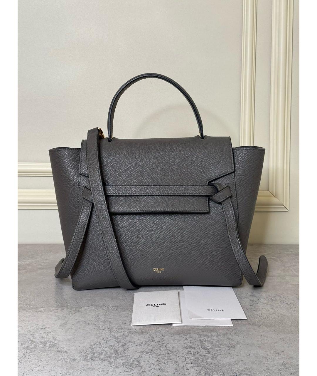 CELINE Серая кожаная сумка через плечо, фото 9