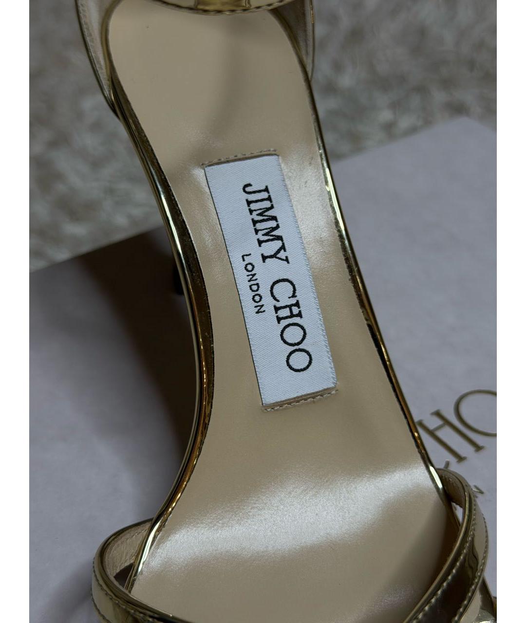 JIMMY CHOO Золотые кожаные босоножки, фото 2