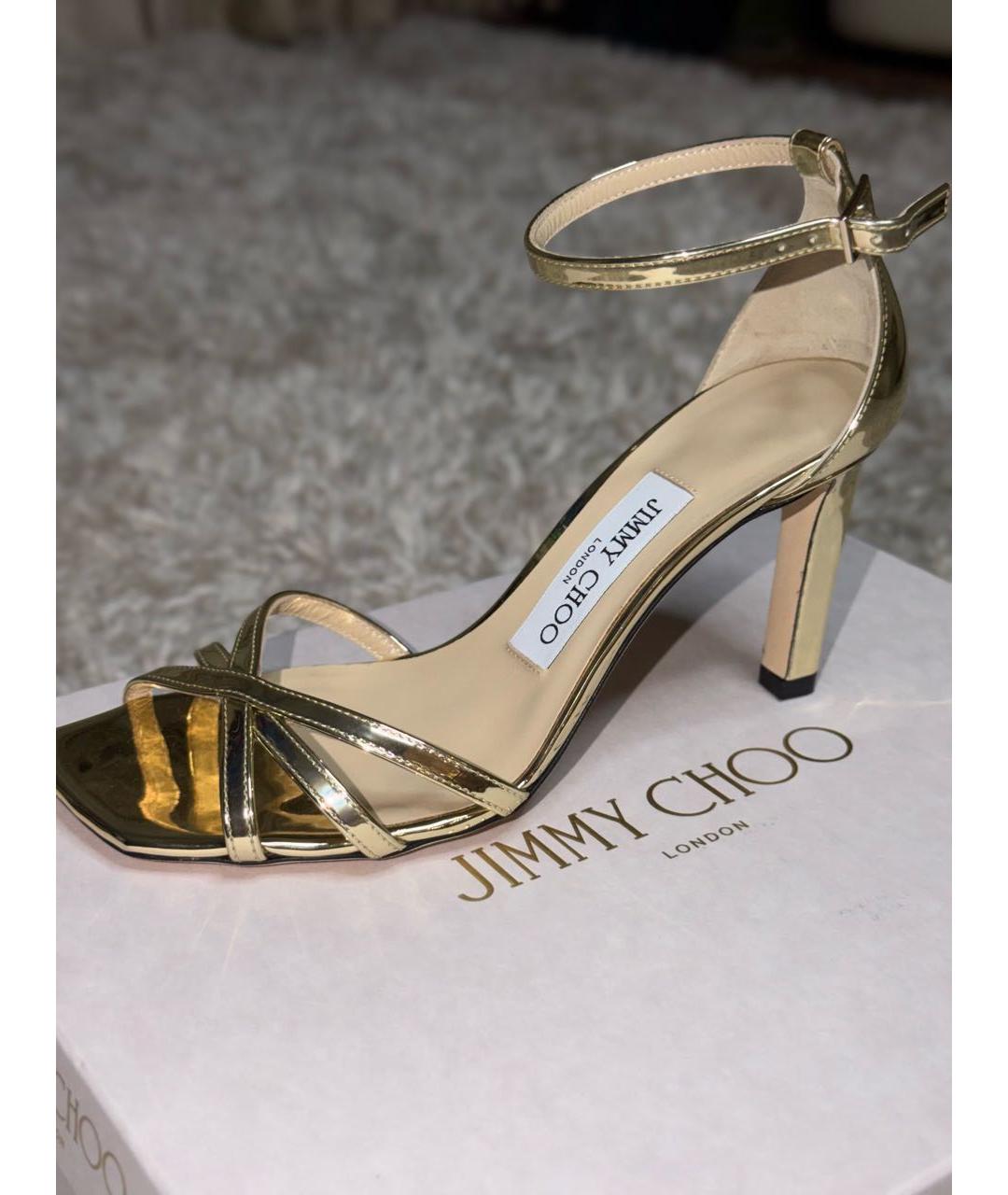 JIMMY CHOO Золотые кожаные босоножки, фото 5