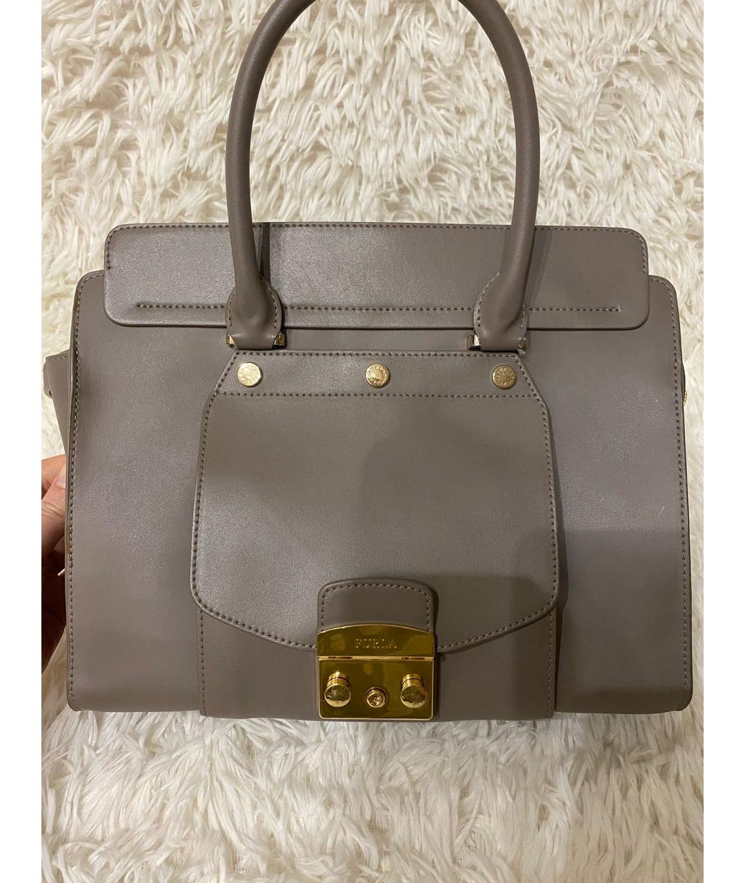 FURLA Серая кожаная сумка с короткими ручками, фото 8