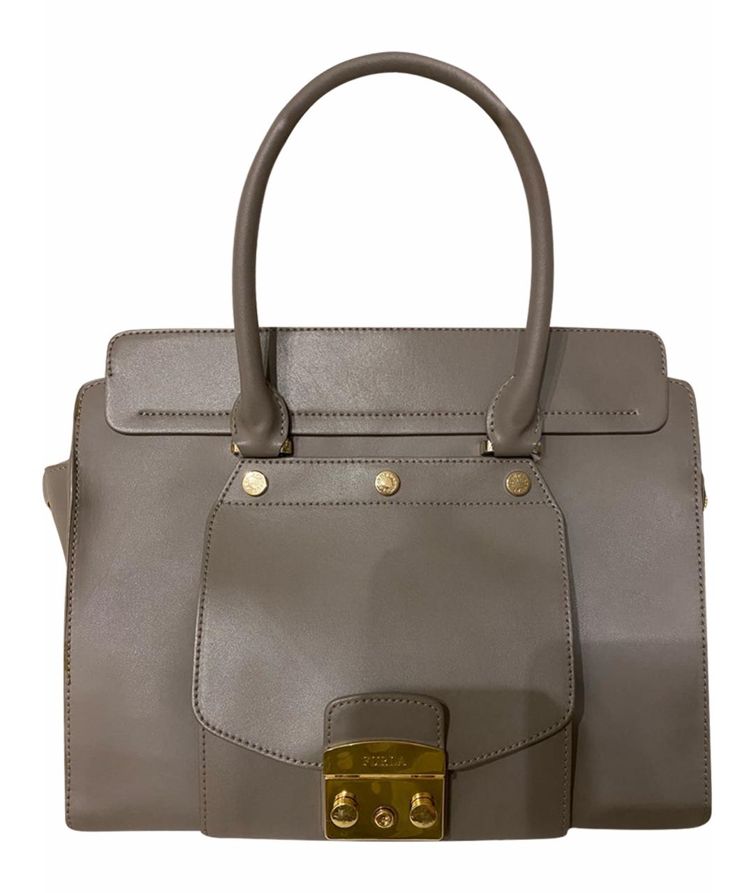 FURLA Серая кожаная сумка с короткими ручками, фото 1