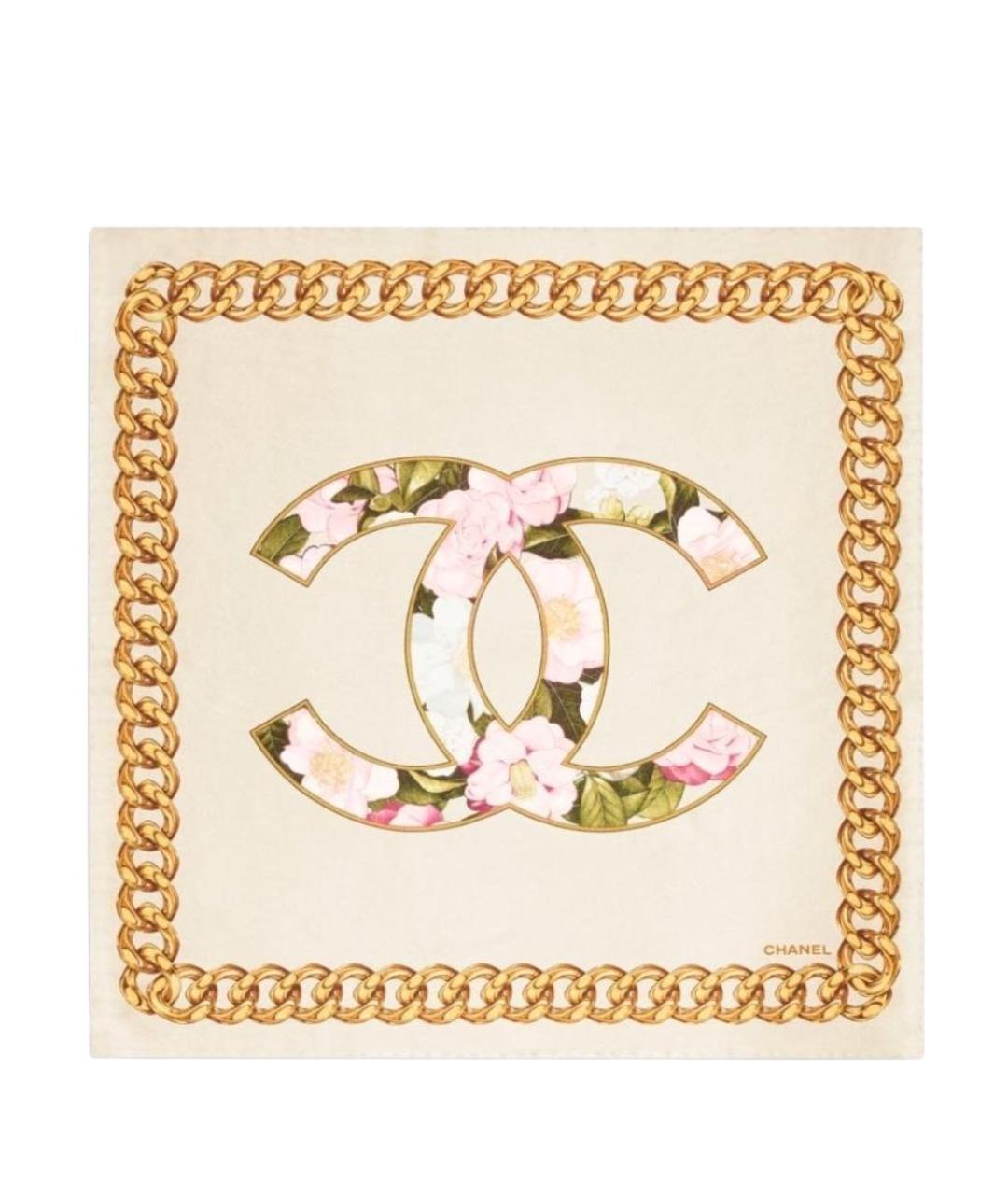 CHANEL Бежевый шелковый платок, фото 1