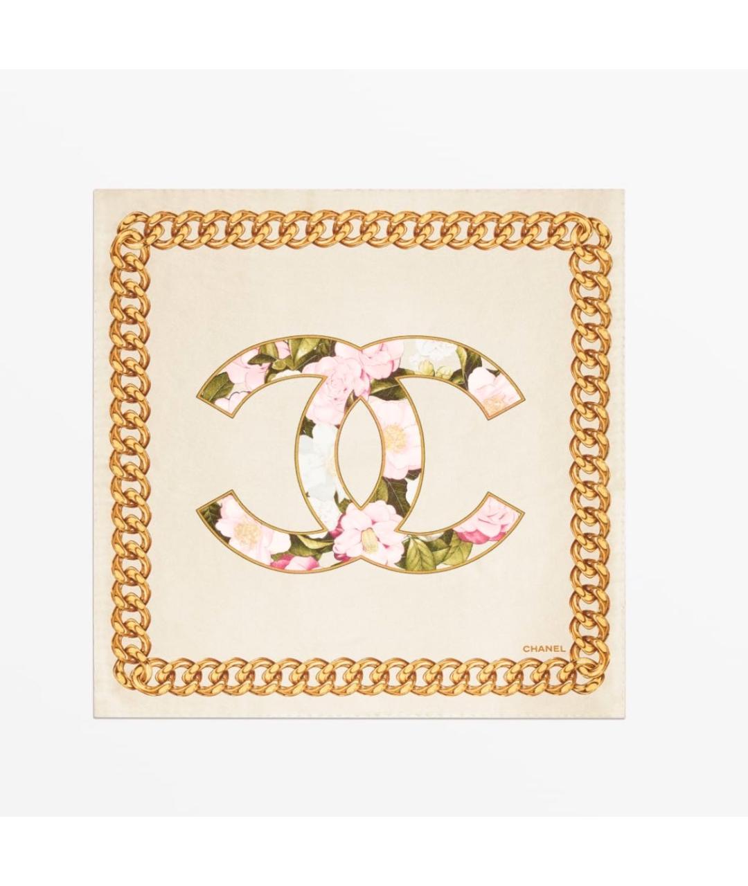 CHANEL Бежевый шелковый платок, фото 5