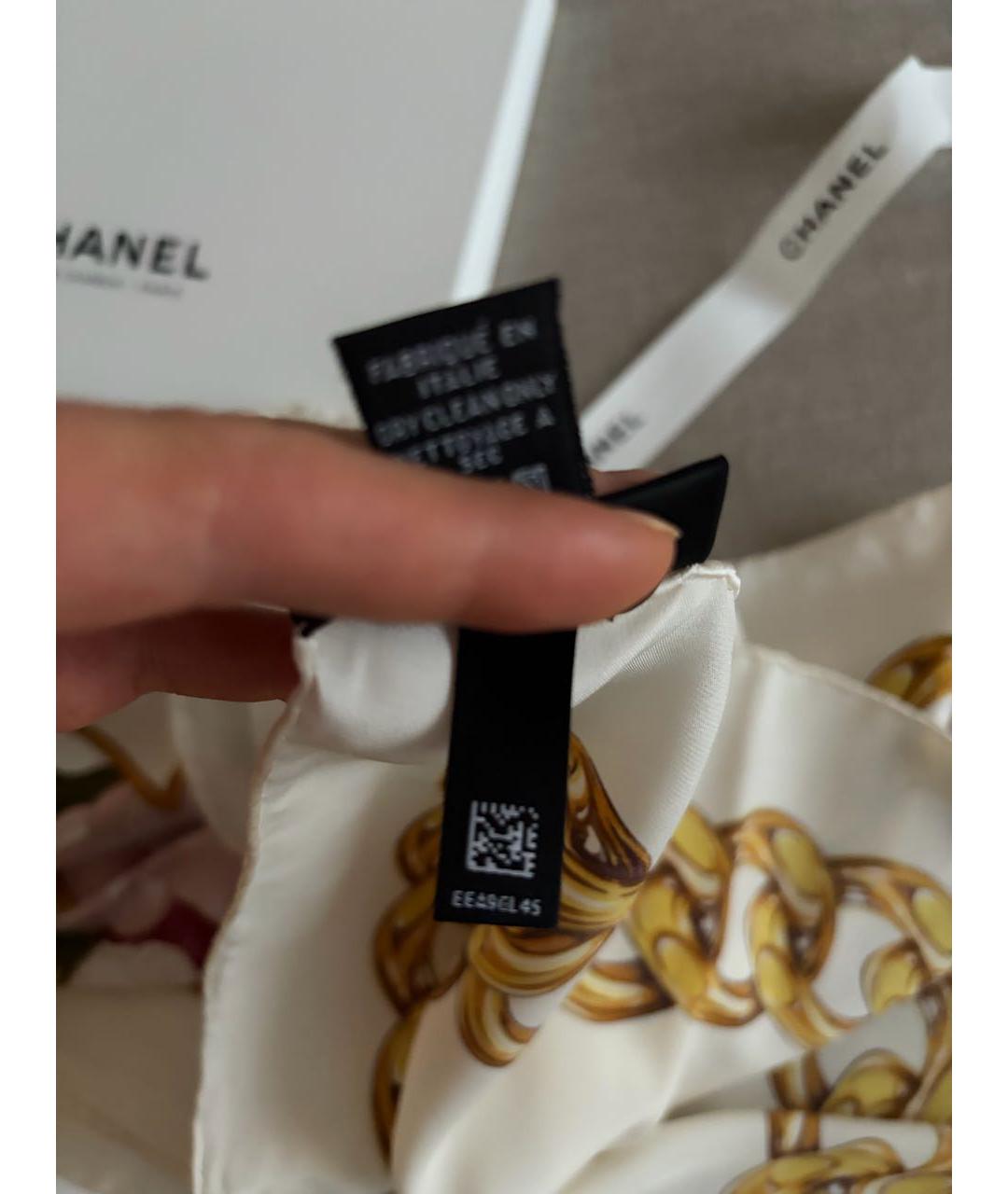 CHANEL Бежевый шелковый платок, фото 4
