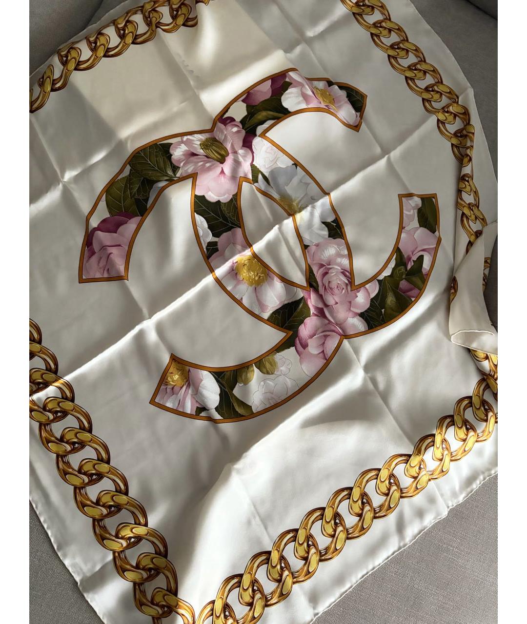 CHANEL Бежевый шелковый платок, фото 2