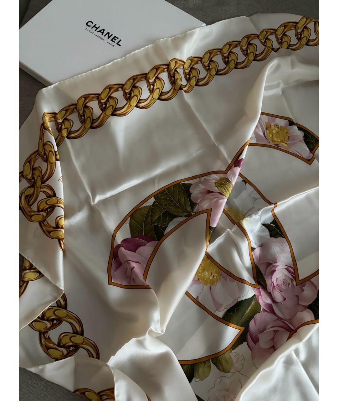 CHANEL Бежевый шелковый платок, фото 3