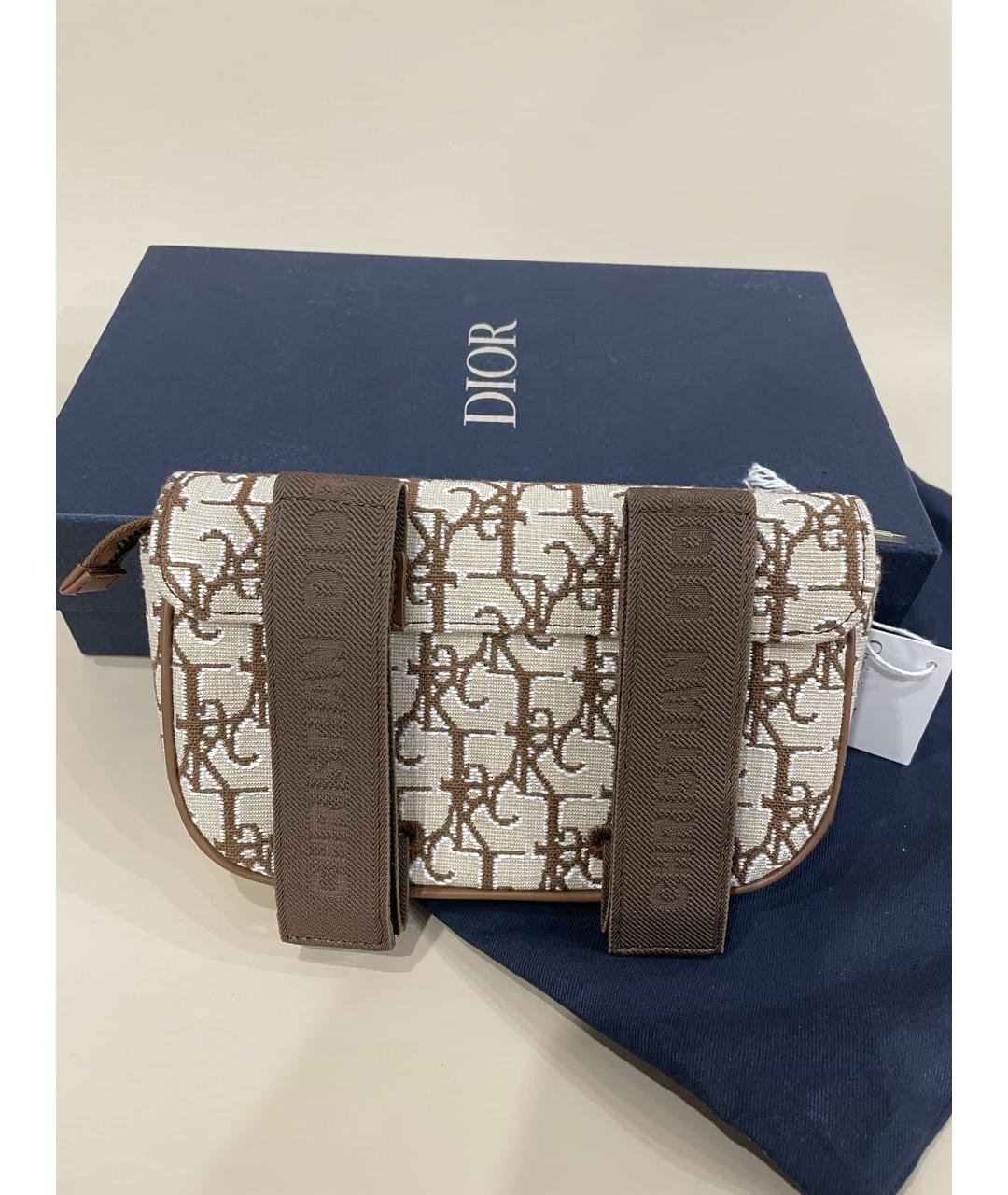 CHRISTIAN DIOR Бежевая тканевая поясная сумка, фото 4