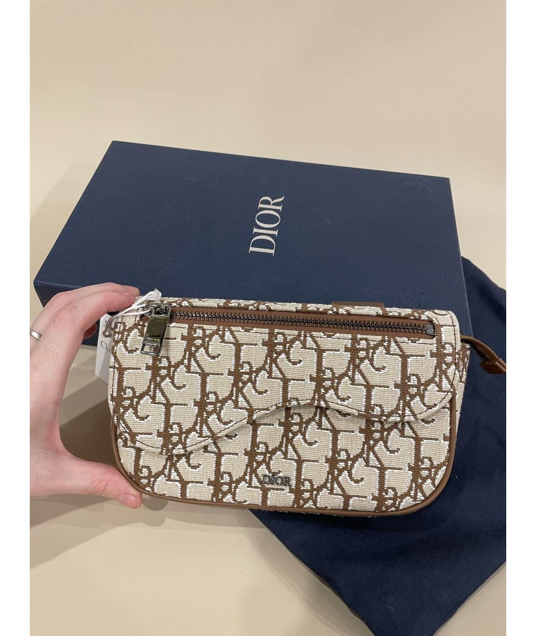 CHRISTIAN DIOR Бежевая тканевая поясная сумка, фото 2