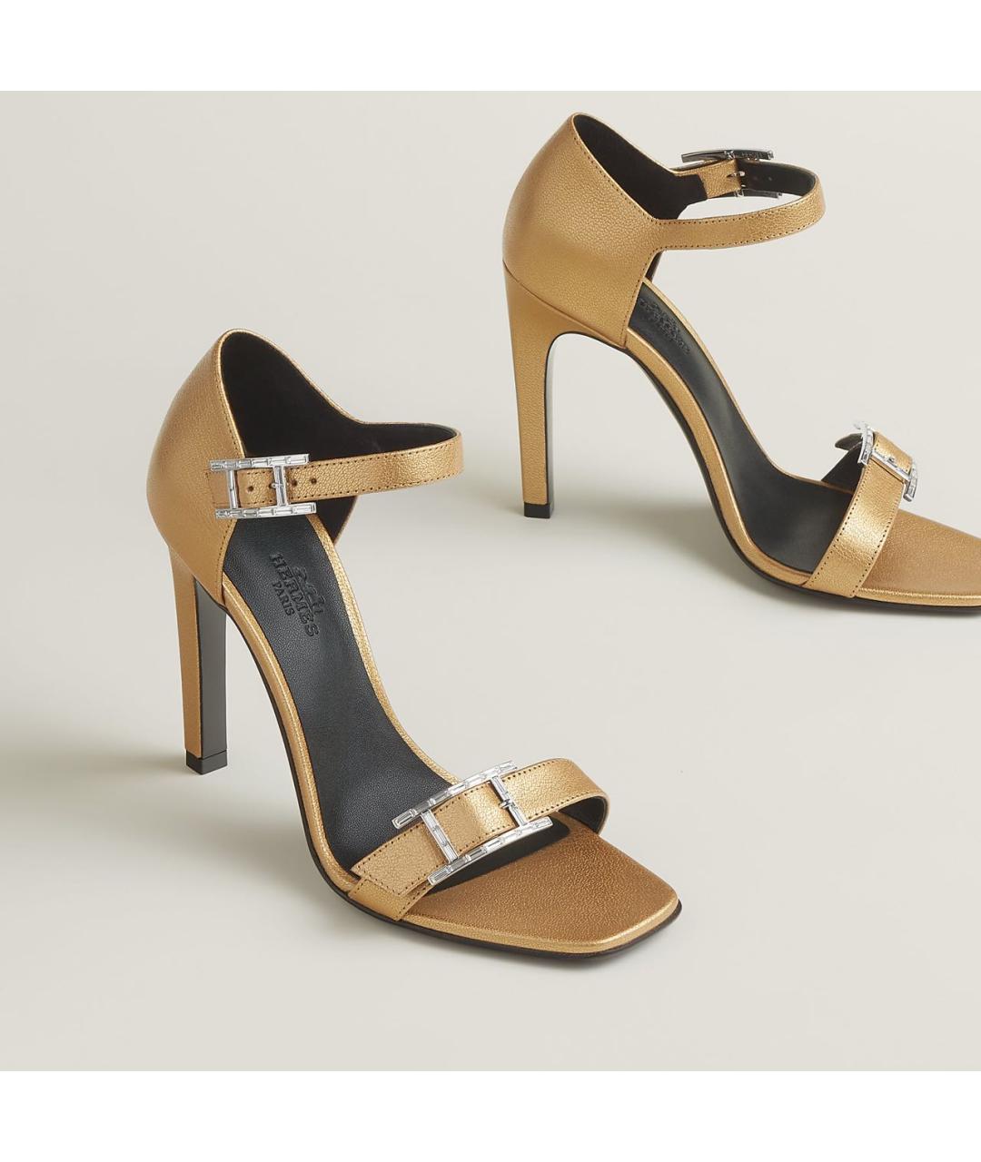 HERMES Золотые кожаные босоножки, фото 5