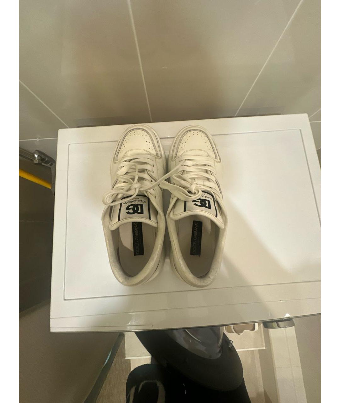 DOLCE&GABBANA Белые кожаные низкие кроссовки / кеды, фото 3