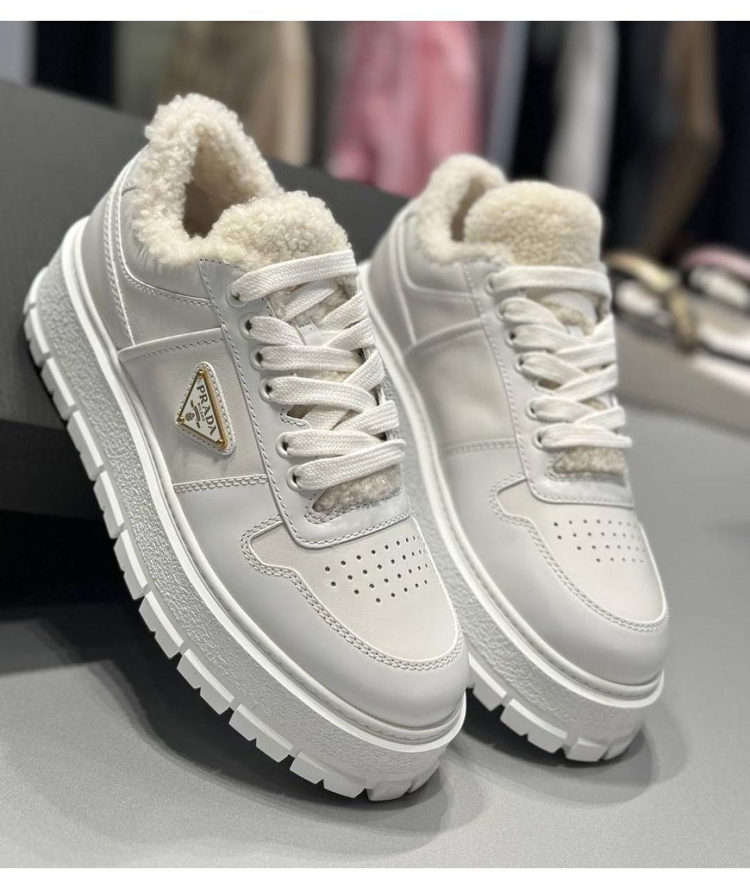 PRADA Белые кожаные кеды, фото 4