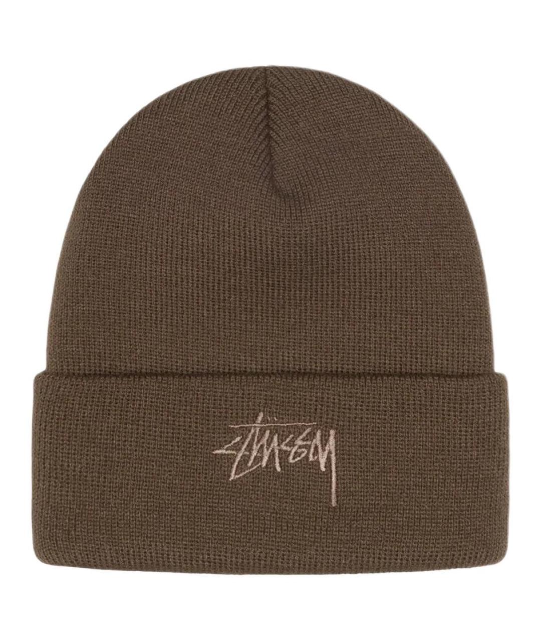 STUSSY Коричневая синтетическая шапка, фото 1