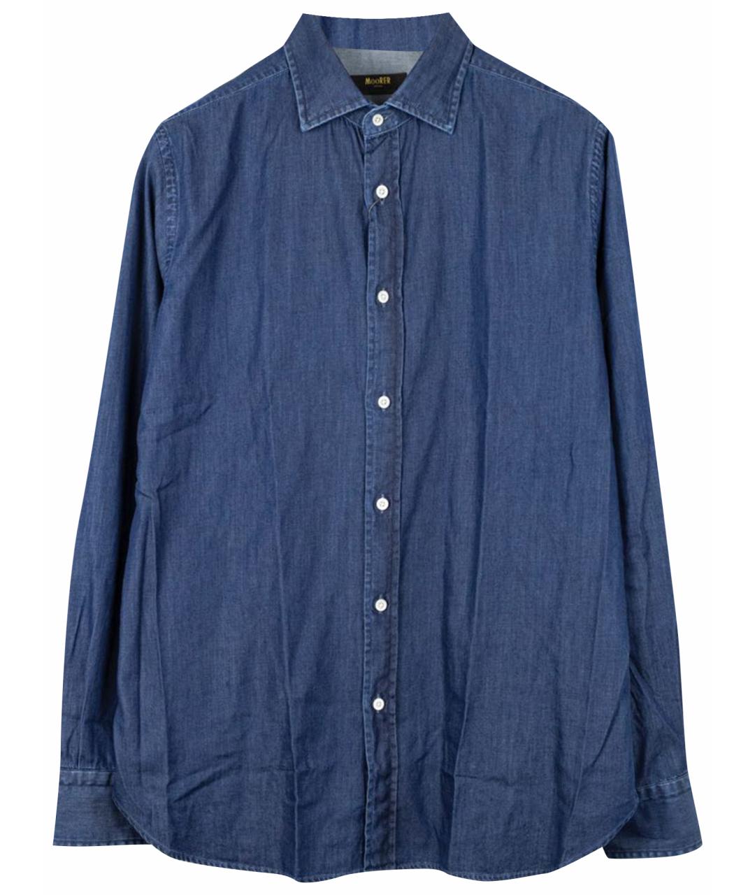 MOORER Темно-синяя хлопковая кэжуал рубашка, фото 1