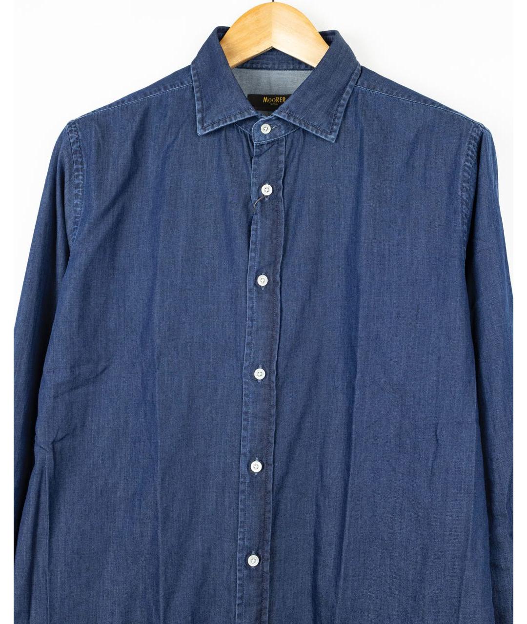 MOORER Темно-синяя хлопковая кэжуал рубашка, фото 3