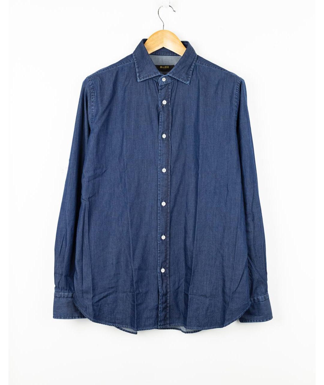MOORER Темно-синяя хлопковая кэжуал рубашка, фото 5