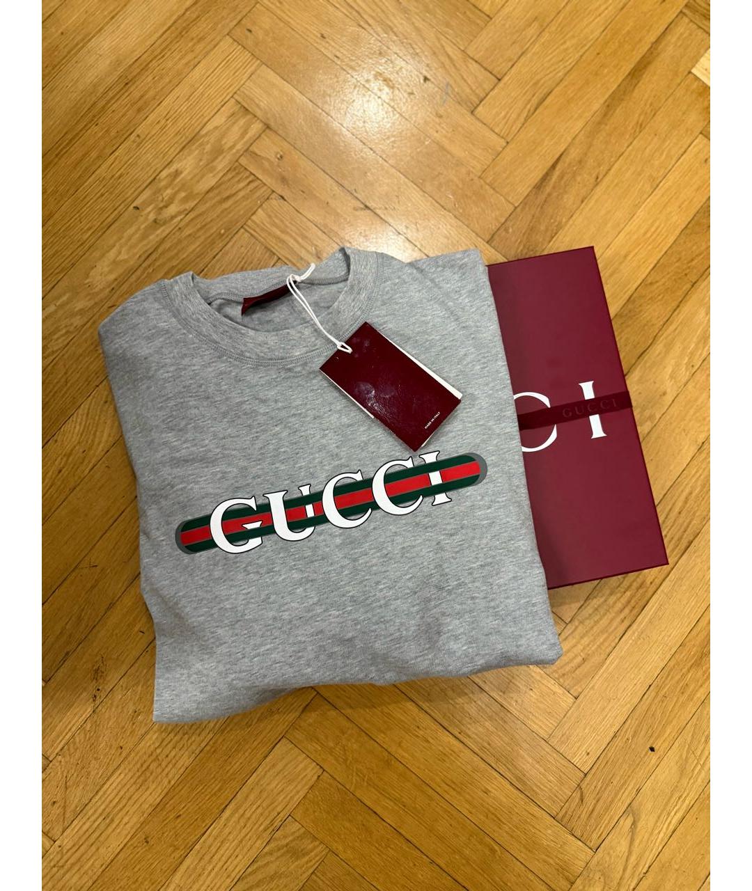 GUCCI Серая хлопковая футболка, фото 5