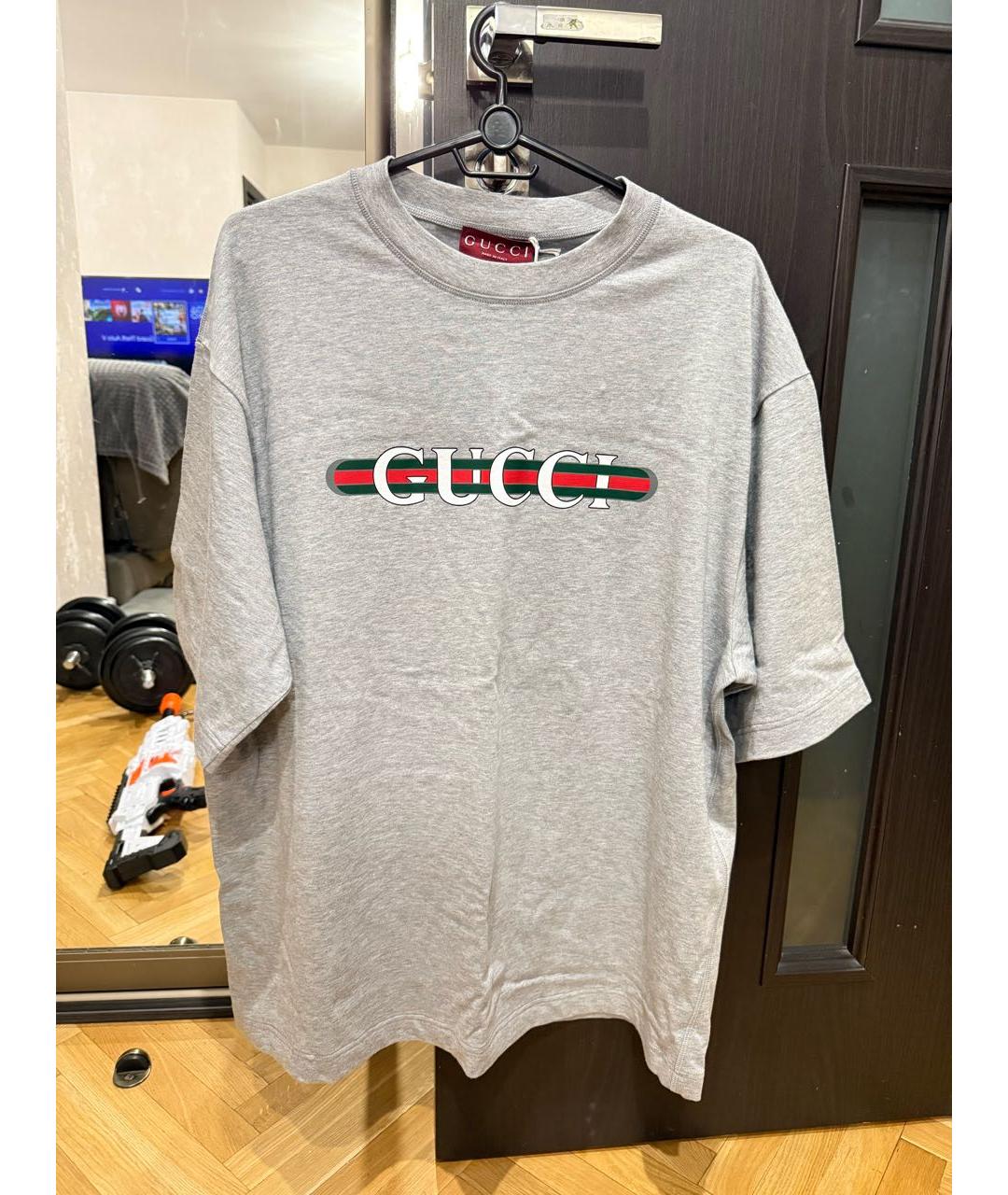 GUCCI Серая хлопковая футболка, фото 7