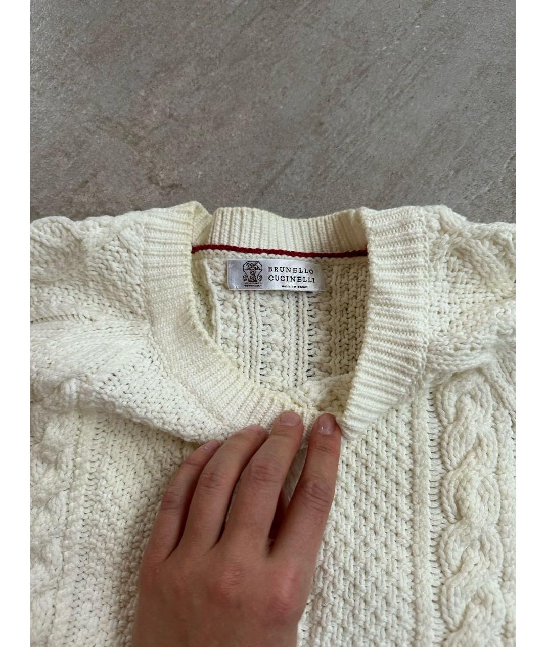 BRUNELLO CUCINELLI Белый хлопковый джемпер / свитер, фото 3