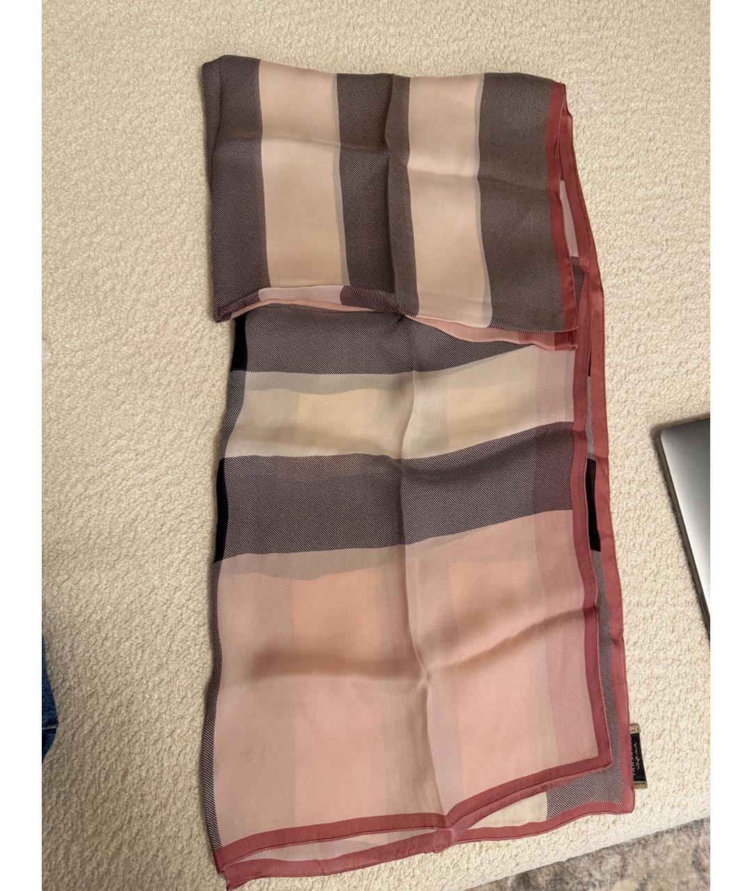 BURBERRY Розовый шелковый шарф, фото 5