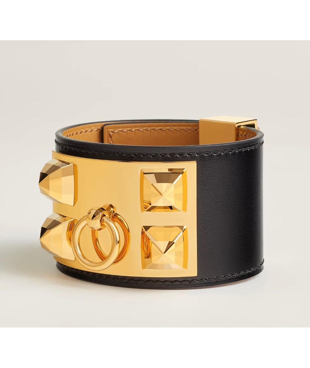 HERMES Черный кожаный браслет, фото 5