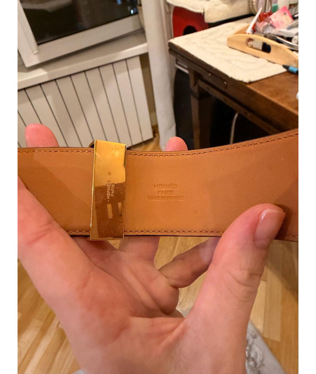 HERMES Черный кожаный браслет, фото 4