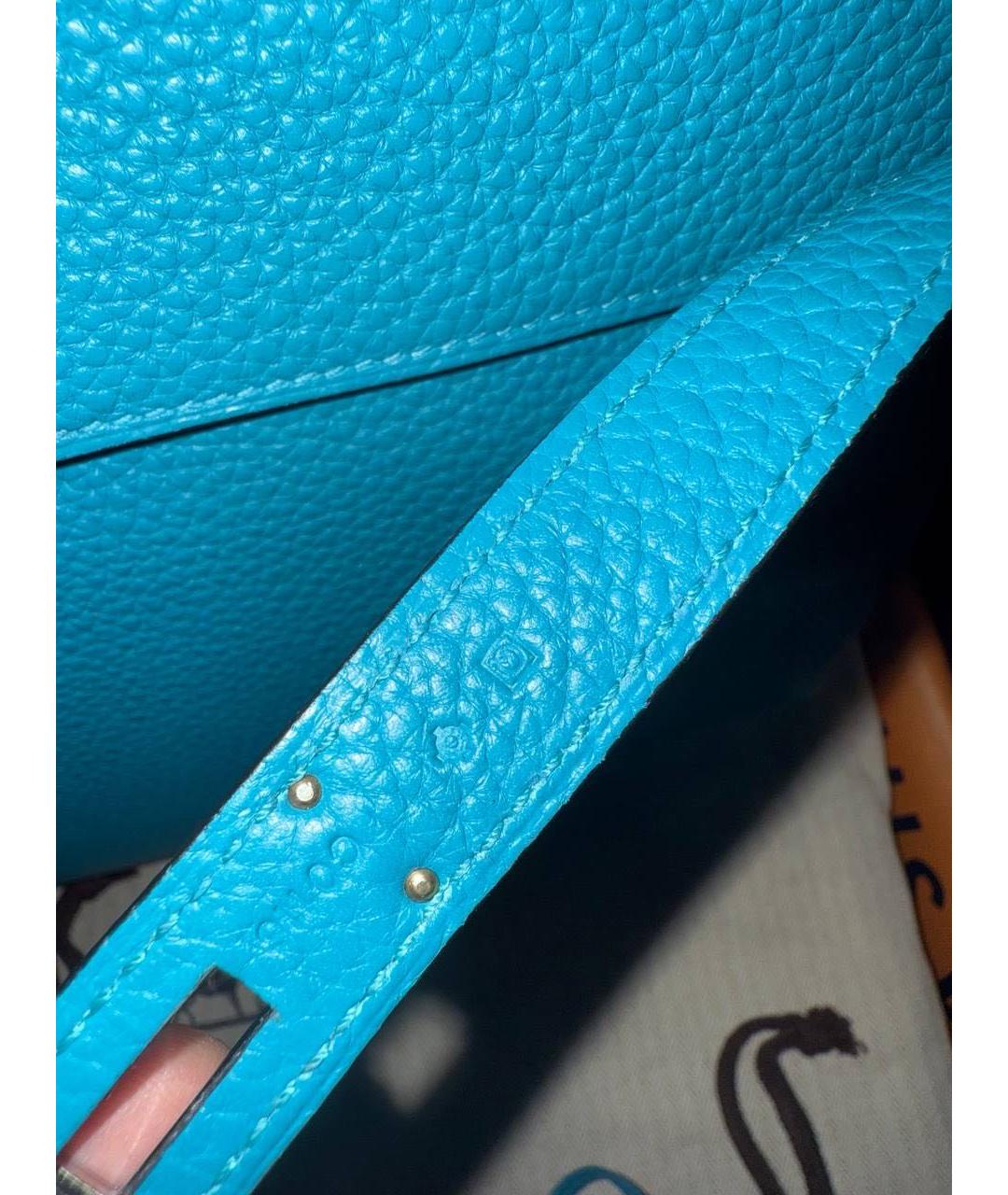 HERMES Синяя кожаная сумка с короткими ручками, фото 4