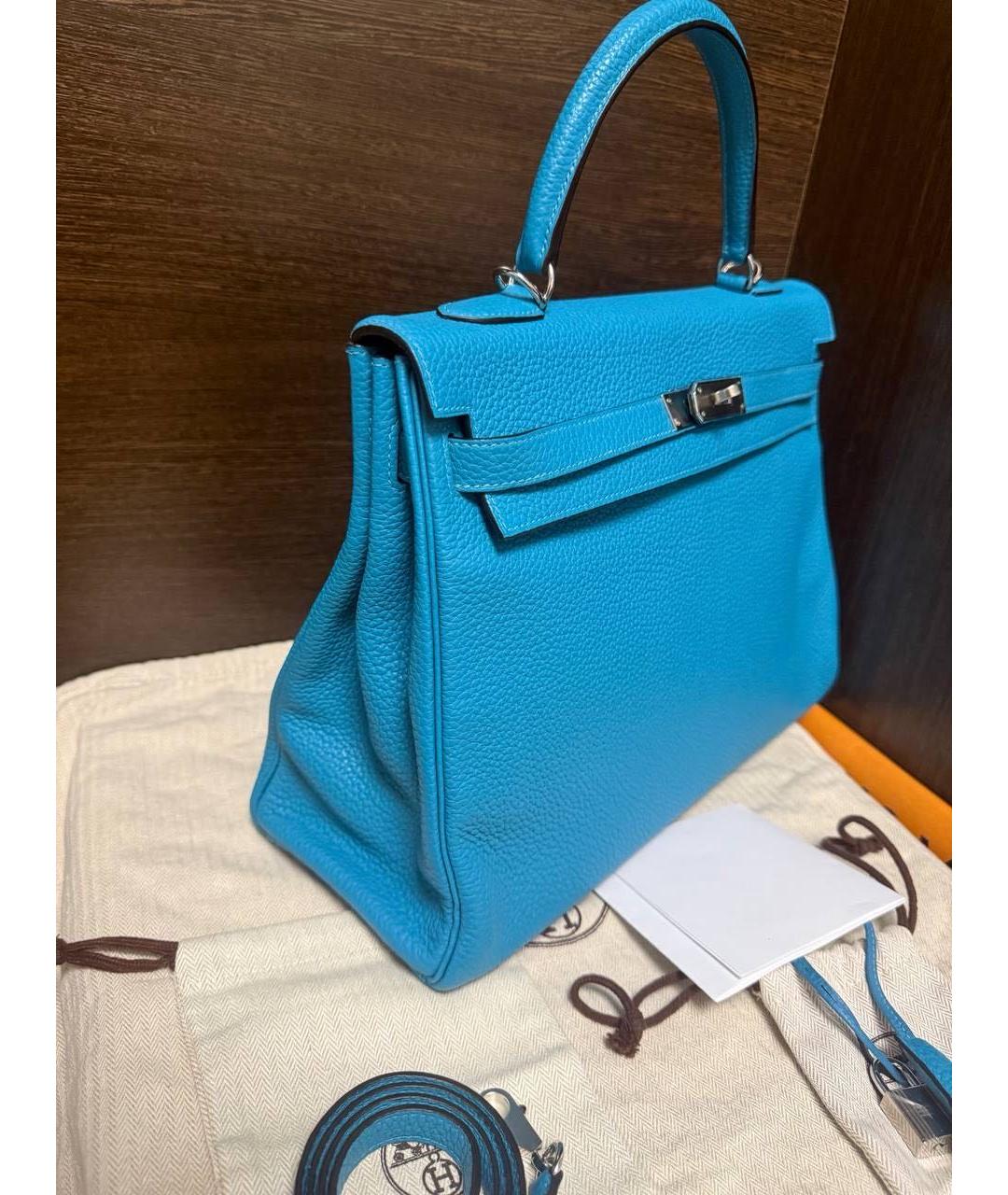 HERMES Синяя кожаная сумка с короткими ручками, фото 2